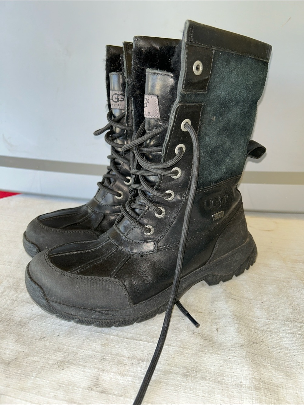 UGG Black Tall Lace-Up Winter Rain Boots